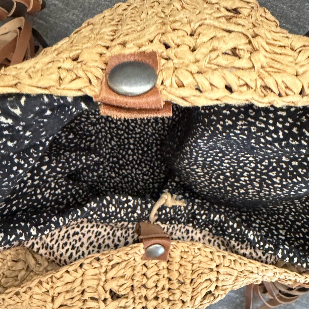 Upcycled YSL raffia tote. Custom Woven Bag with Real Leather Braided details. - Picture 13 of 15